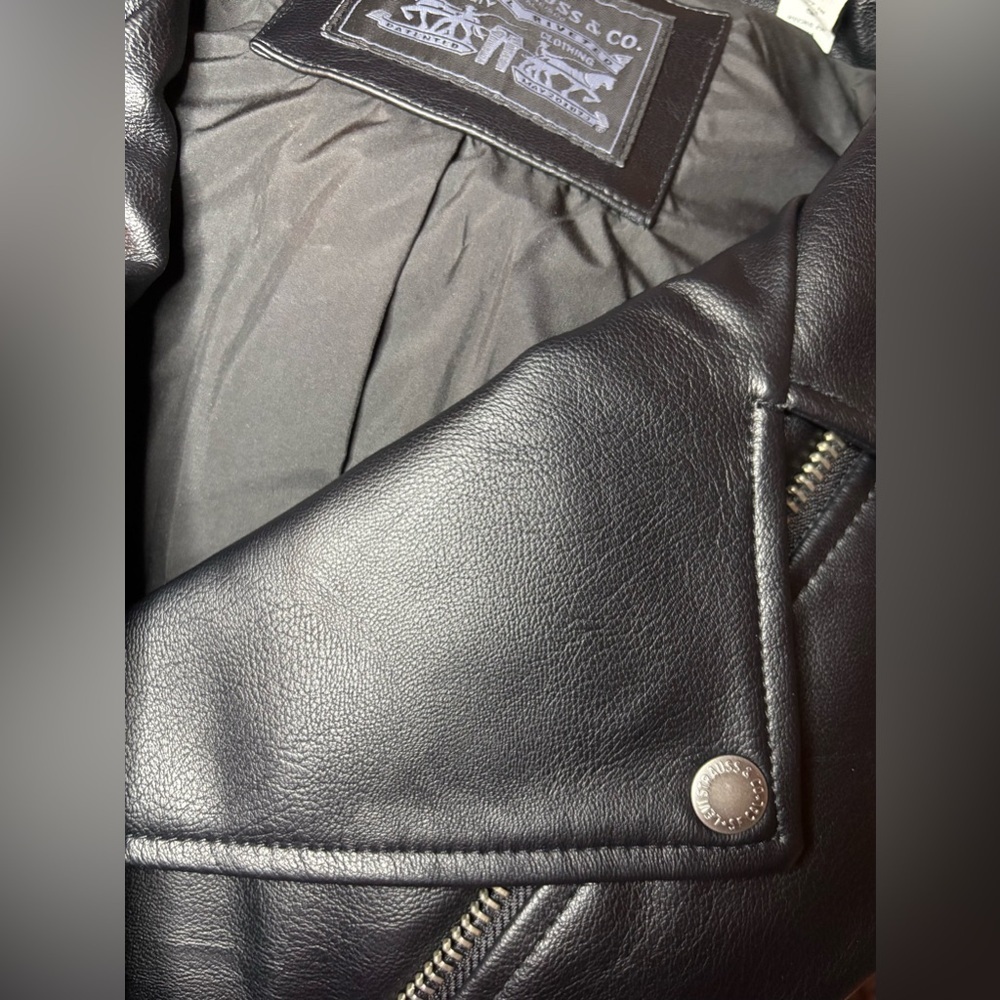 🔥🔥🔥LEVI STRAUSS Women’s Black Faux Leather Fully Lined Moto Jacket Grunge Punk - Picture 15 of 15